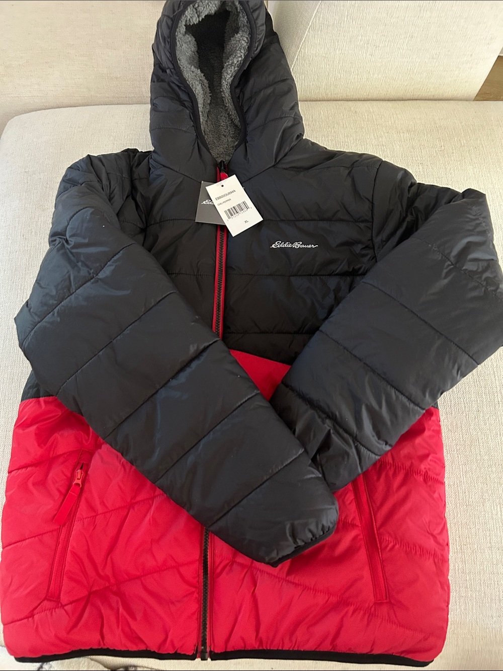 Eddie Bauer Reversible Jacket - Waterproof Lined Hooded, Black/Red, XL, NEW tags - Picture 3 of 9